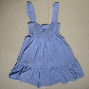 Lucy in the Sky Blue Square Neck Babydoll Mini Dress XS Empire Waist Metallic